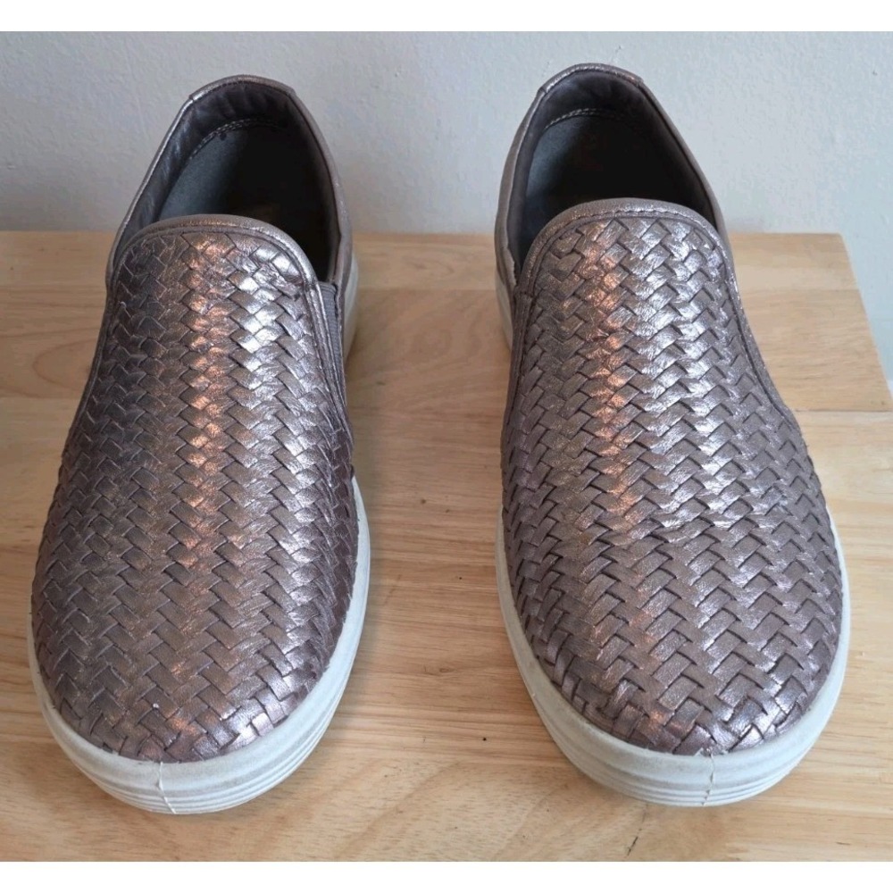 Ecco Womens 8 Woven Loafer Pewter Slip On Metallic